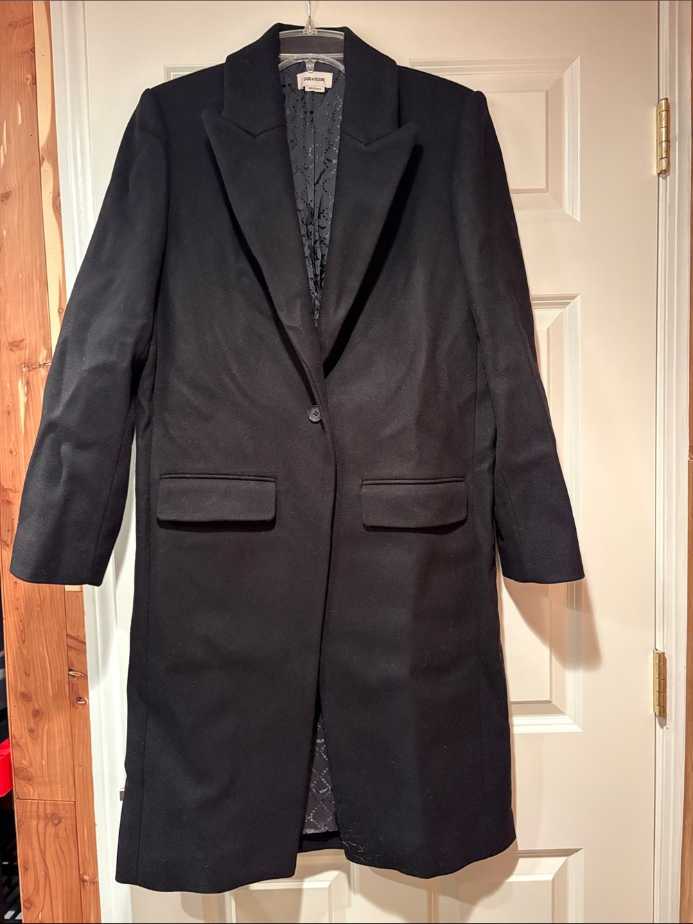 Zadig & Voltaire Black Single-Button Black Wool Topper Coat L